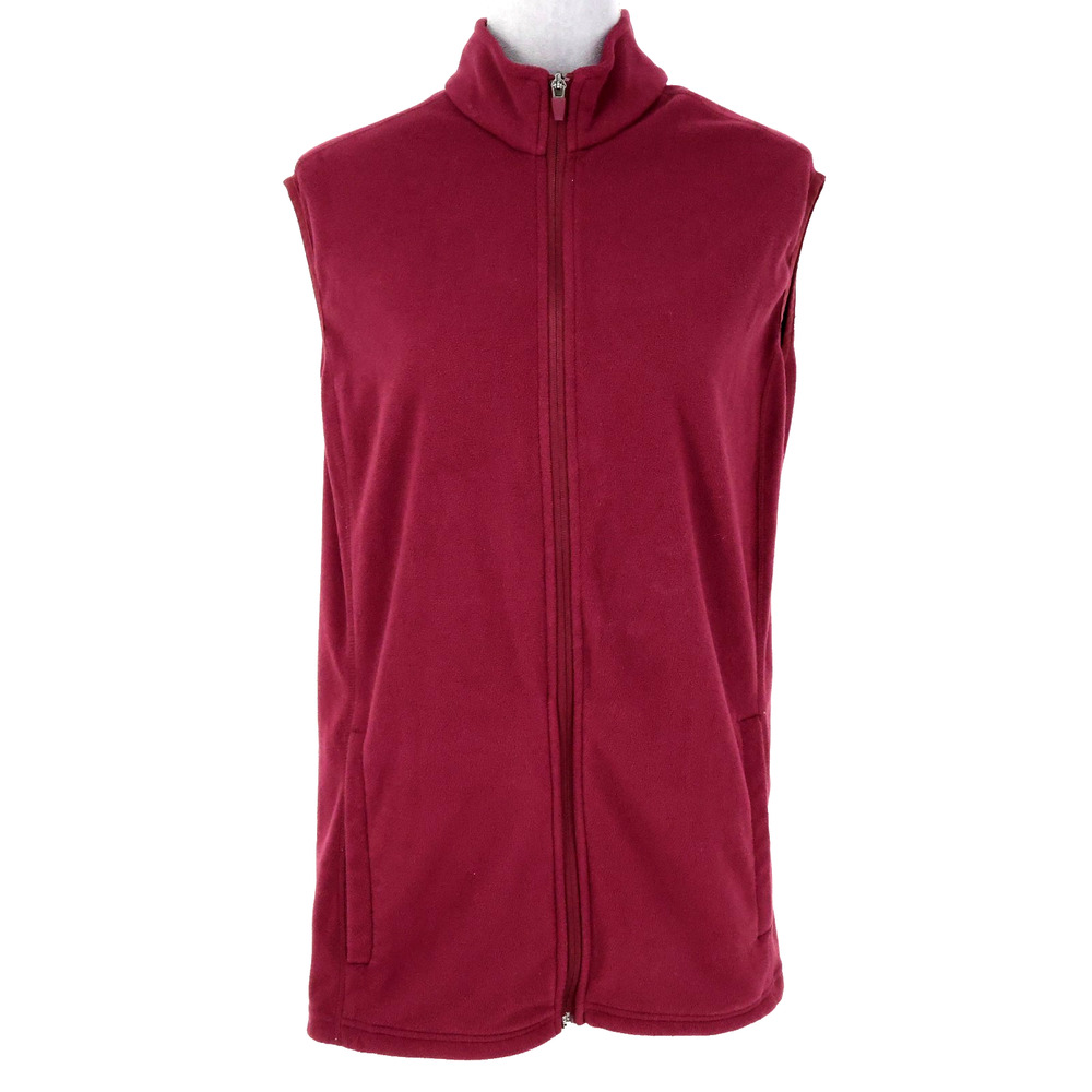 Lands End Vest Plus Size 2X Burgundy Fleece Full Zip Mock Neck Pockets Gorpcore